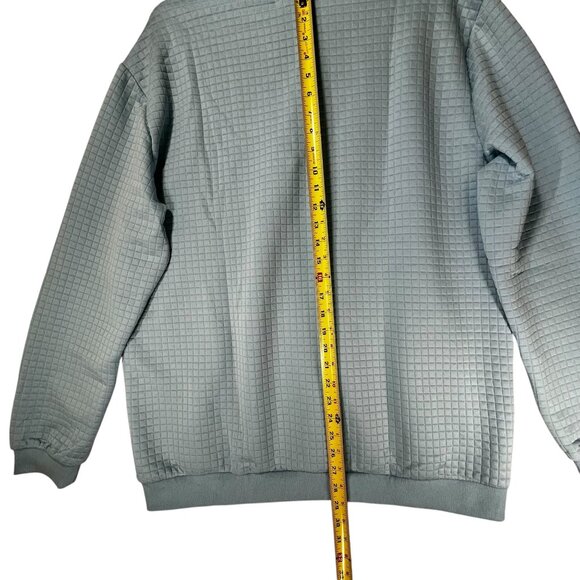 NEW Coofandy XL Light Blue Grid Pattern Hoodie Drawstrings Faux Leather Patch - Picture 8 of 10